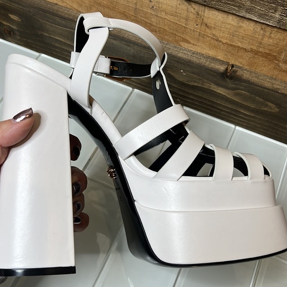 Versace La Medusa White Platform Sandal Heels - Picture 7 of 16